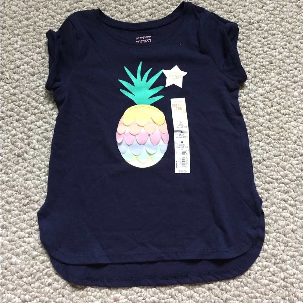 Jumping Beans Girls Pineapple Star‎ Navy Blue Softest Tee Shirt Size 4
